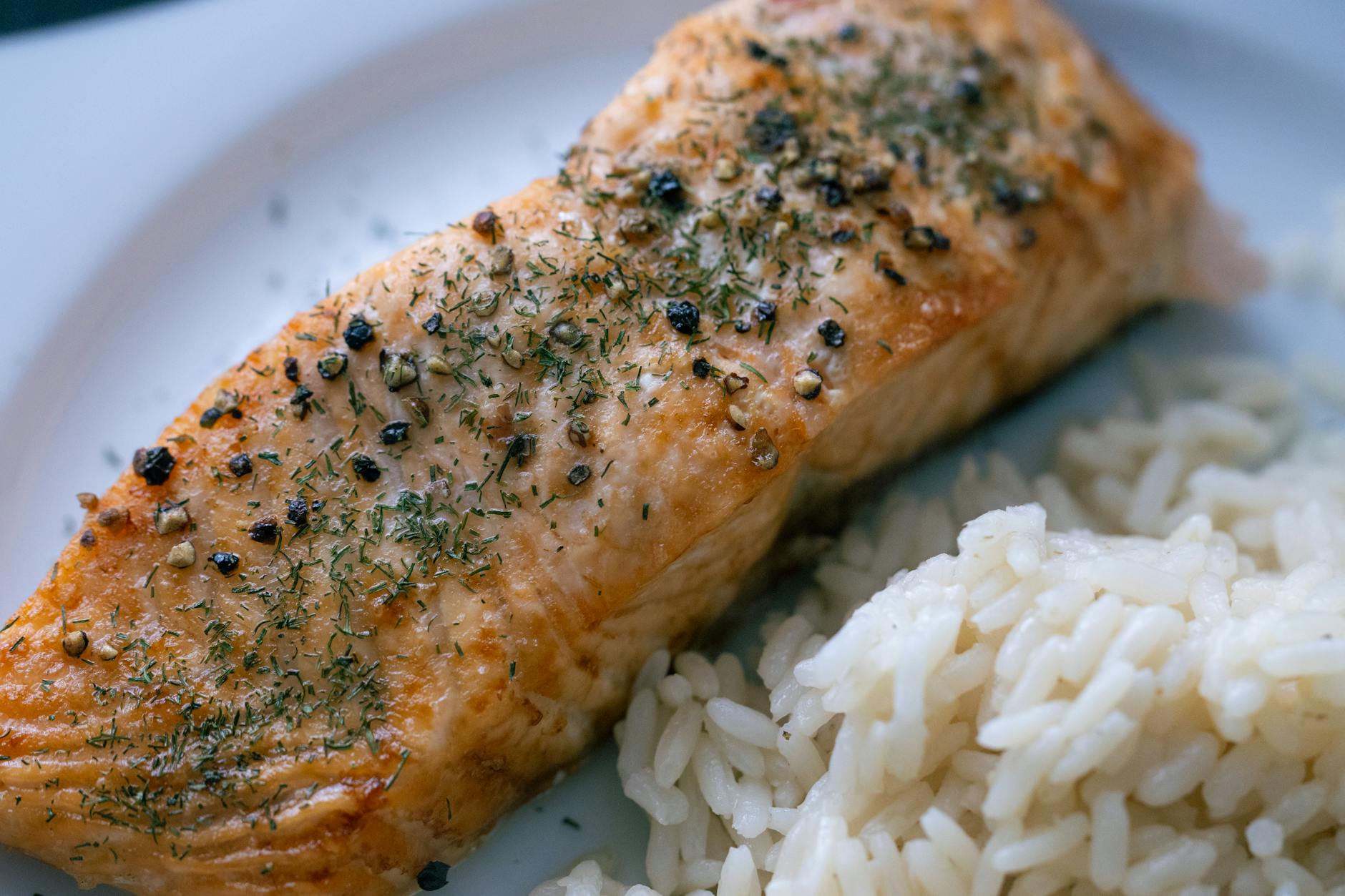 delicious grilled salmon with steamed rice